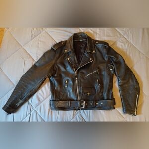 Vintage FMC Mens Black Leather Motorcycle Jacket Size 42 or Large